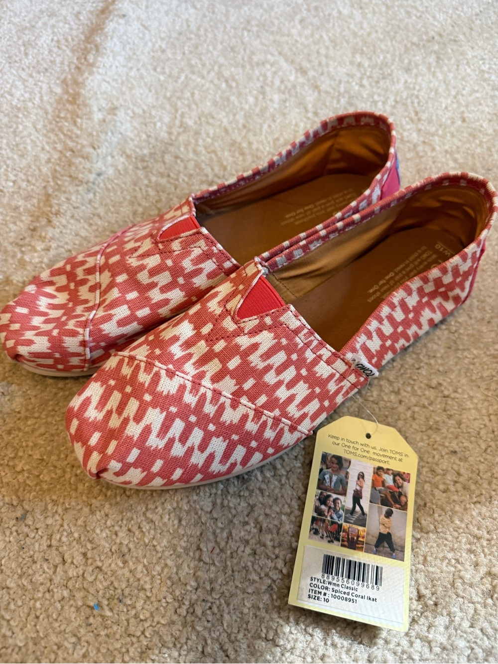 TOMS Pink Coral Patterned Canvas Slip-Ons
